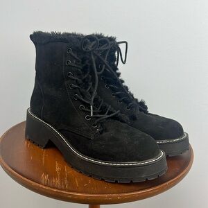 Madden Girl Black textile faux fur lined combat boots size 9